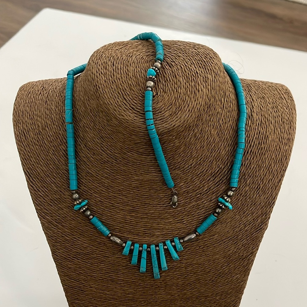 Vintage Turquoise Beaded Statement Necklace with matching bracelet